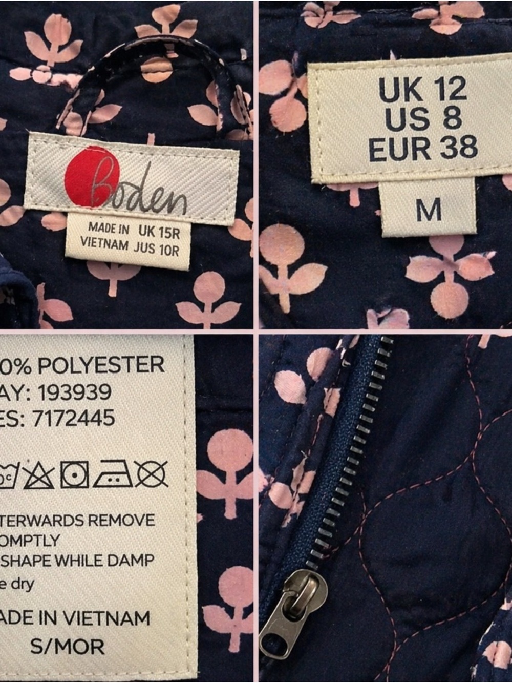 Boden Navy Floral Raincoat Jacket Sz M | Lightweight | Preppy - Picture 2 of 3